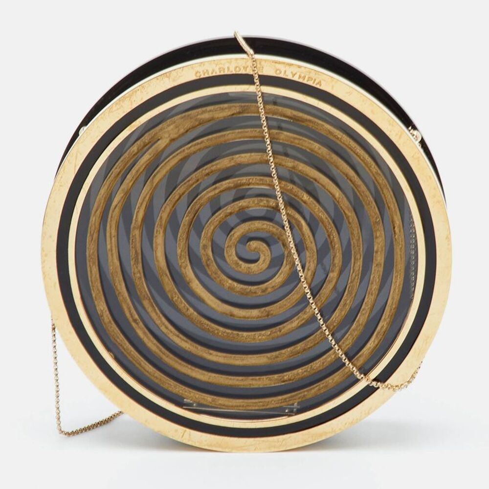 Charlotte Olympia Spiral Black/gold Acrylic Perspex Round Clutch